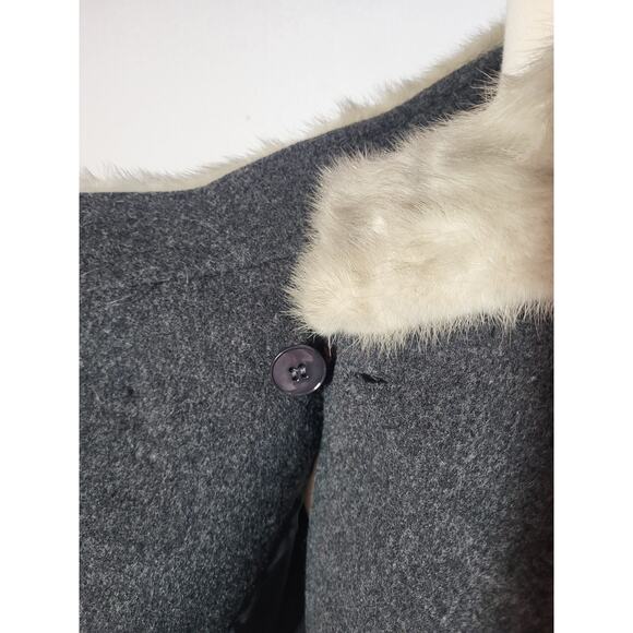 VTG Wool Dress Coat Large Gray Fur Trim Old Hollywood Mob Wife PennyLane Luxury - Picture 6 of 15